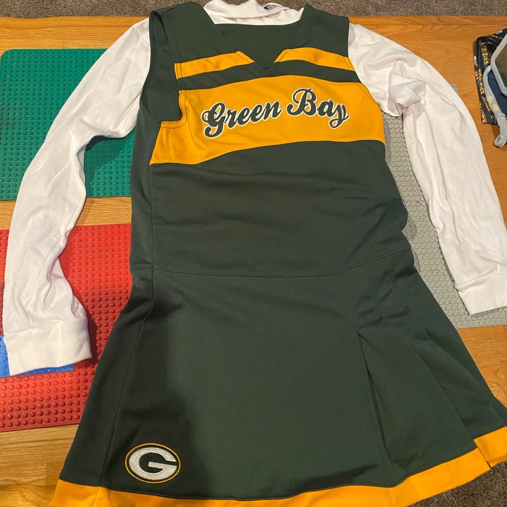 Packer girls cheerleader dress and shirt. 10/12